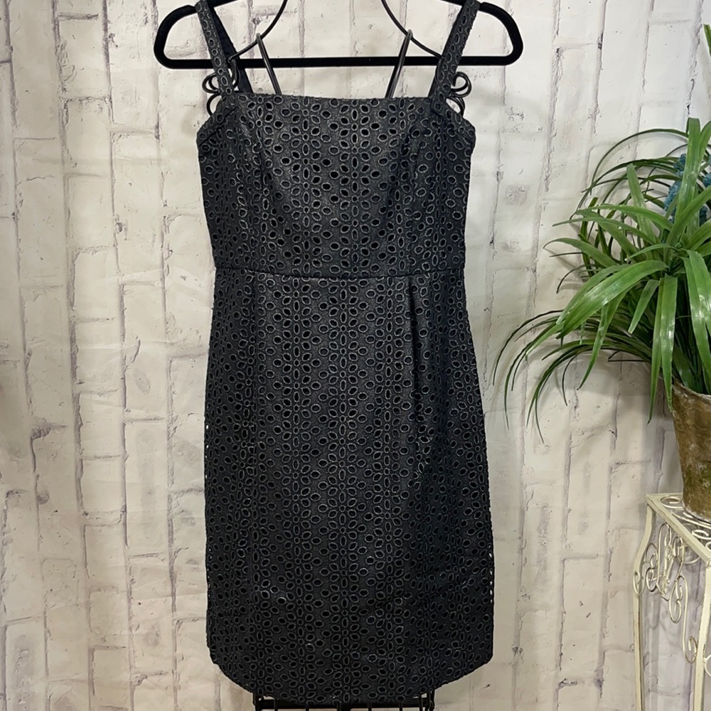 Cynthia Steffe Eyelet Lace Sundress Metallic Silver Empire Waist Spaghetti Strap